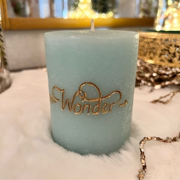 Hobby Lobby Other - Hobby Lobby Pillar “Wonder” Blue and Gold Candle 🕯️